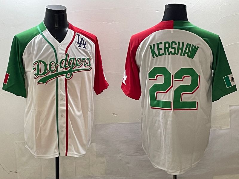 Men Los Angeles Dodgers 22 Kershaw White Green Game 2025 Nike MLB Jersey style 5